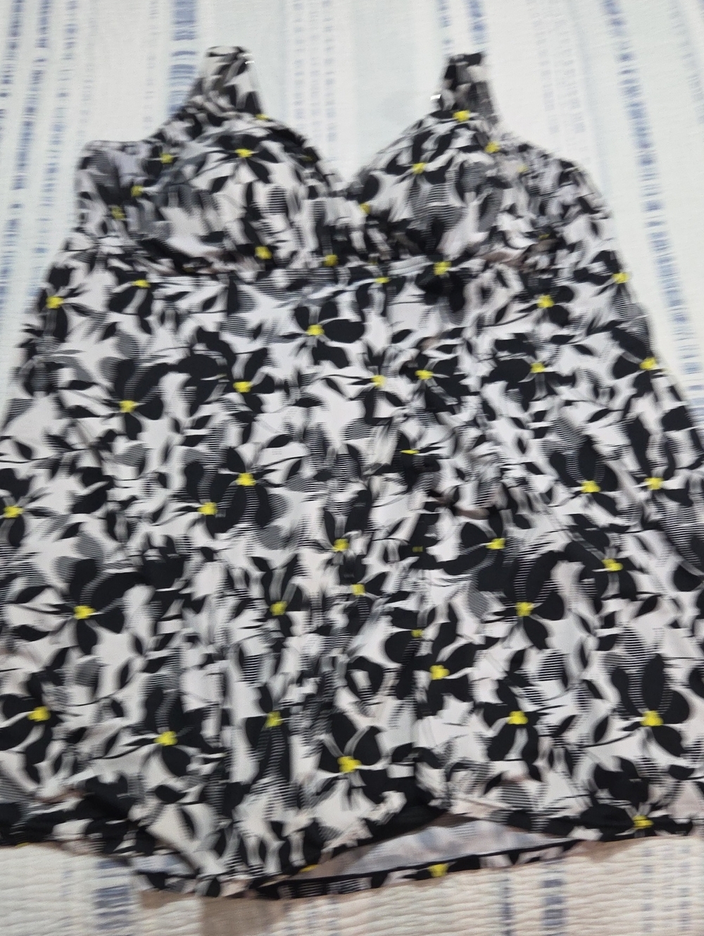Always For Me Black and White Floral Swim Dress with Yellow Accents